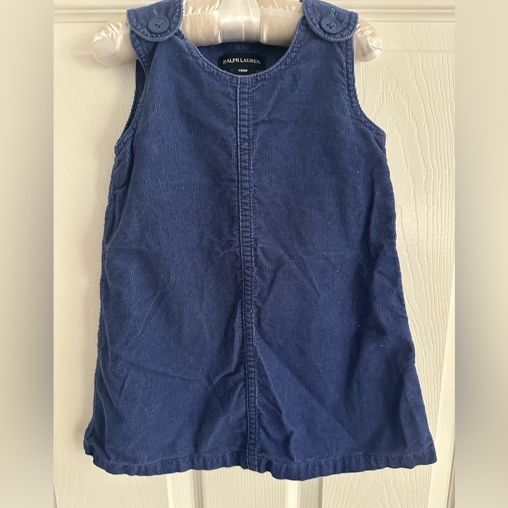 Ralph Lauren Corduroy Blue Sleeveless Dress Kids Sz 18M Logo Embroidery on back